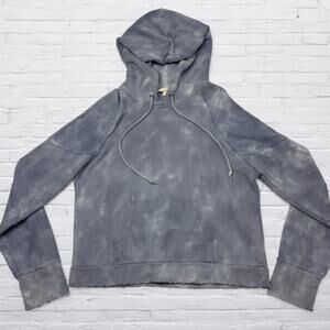 LoveShackFancy Hoodie Womens Medium Gray Tie Dye Pullover Distressed Hem Cotton